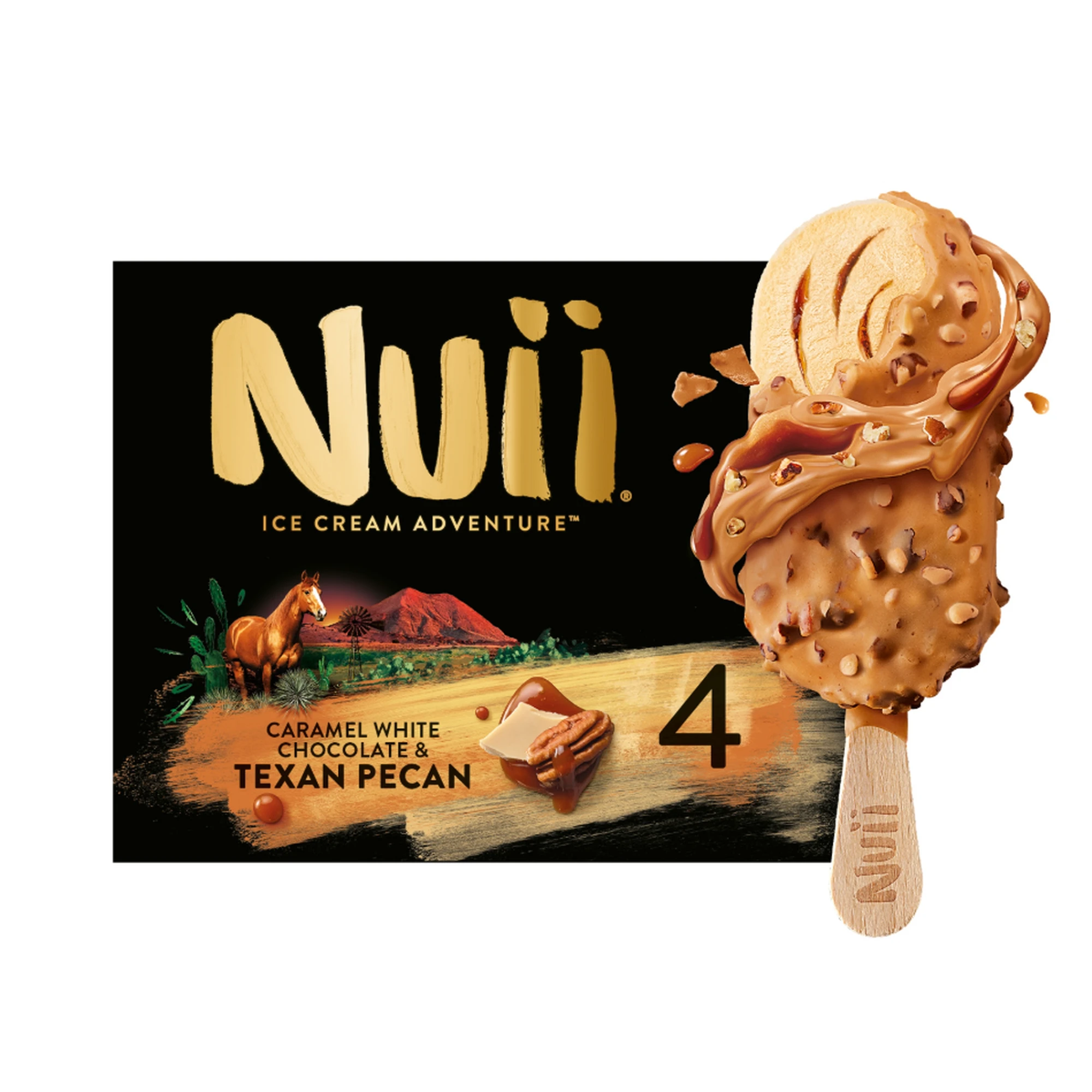 NUII Glaces Bâtonnets Chocolat Blanc Caramel et Noix de Pécan - 4x66g